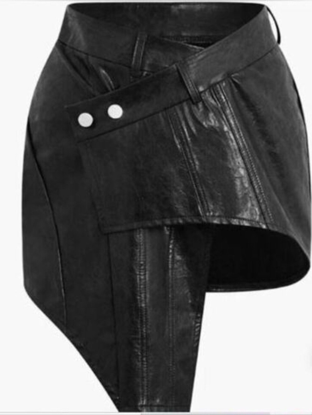 Micas Womens Size Small Asymmetrical Faux Leather Skirt Black Mini Shiny